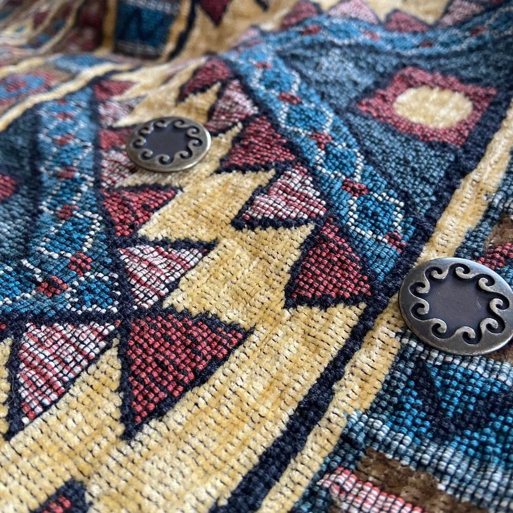 VTG 90s Cropped Boho Western Aztec Tapestry Jacket 100% Cotton To Die For Size S - Picture 8 of 9
